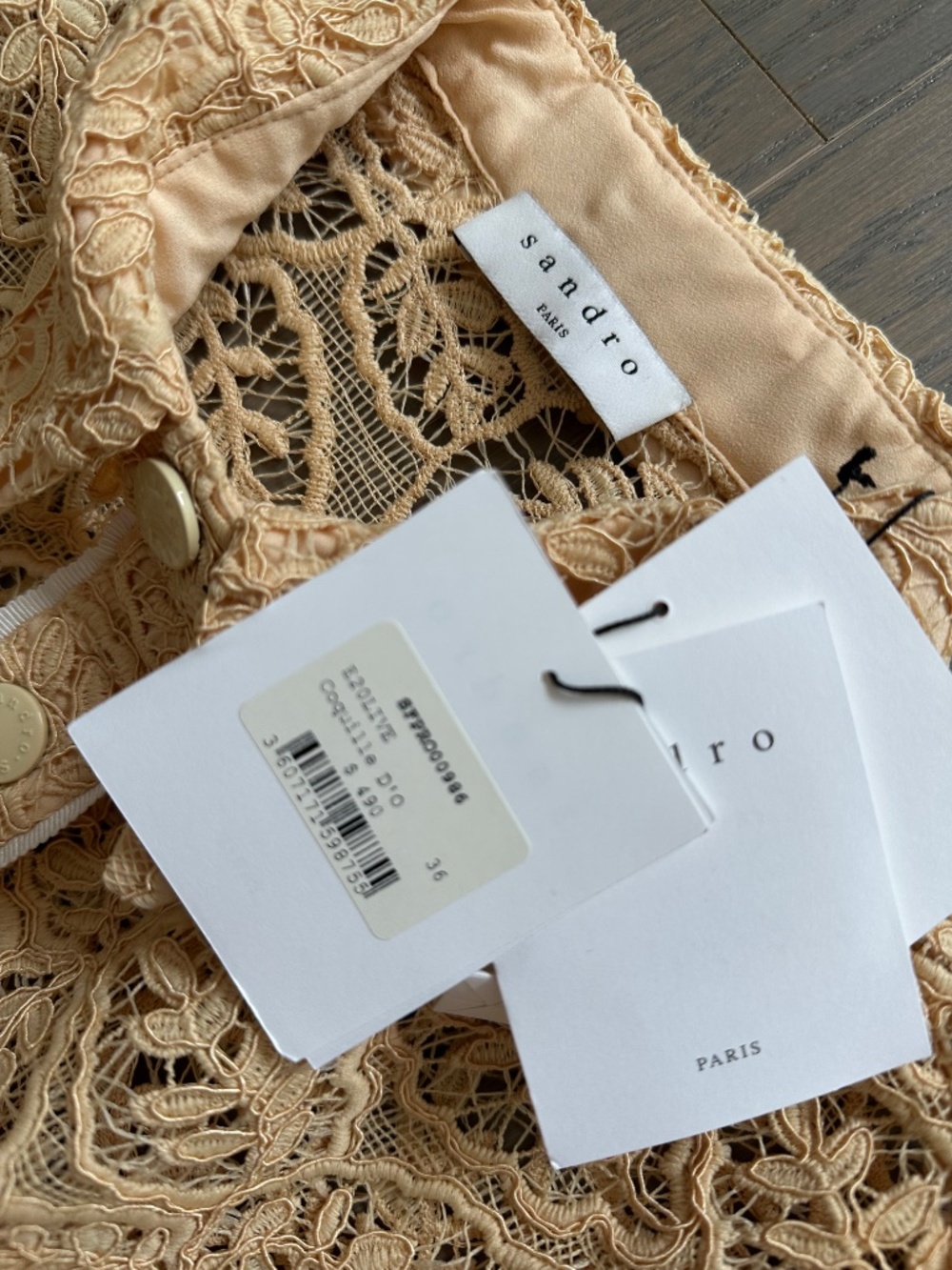 SANDRO Live Grosgrain Corded Lace Mini Dress Yellow Eggshell W/ Tags FR 36 SMALL - Picture 4 of 9